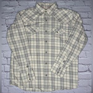 Blue Ranchwear Men's Plaid Pearl Snap Shirt Size M, Cream White, Heavy Material